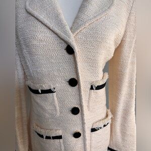 St. John Cream Textured Blazer with Black Accents